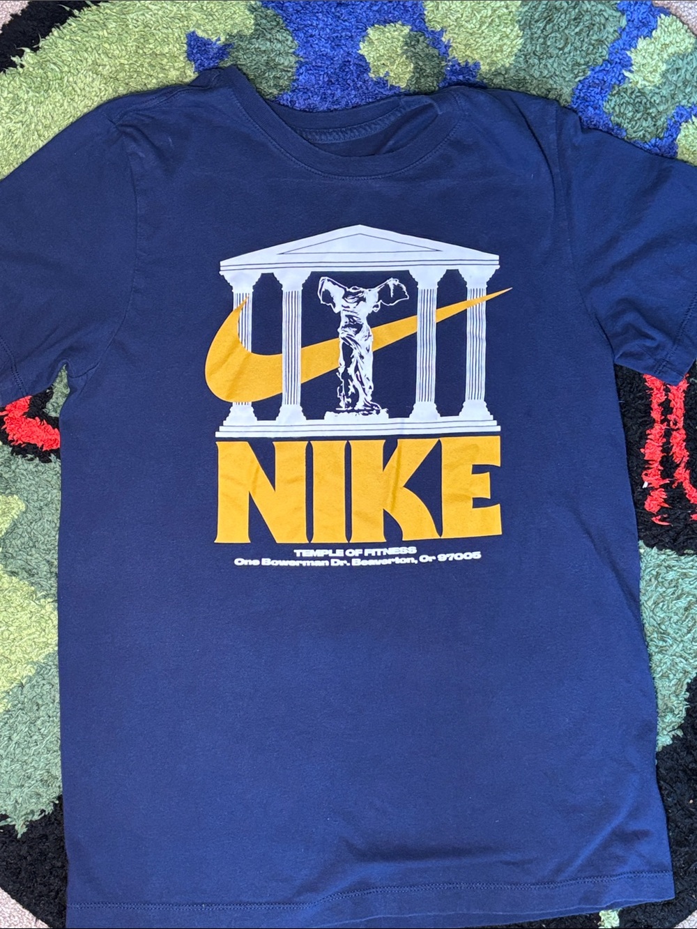 Nike Navy Blue Tee with Yellow Temple Swoosh